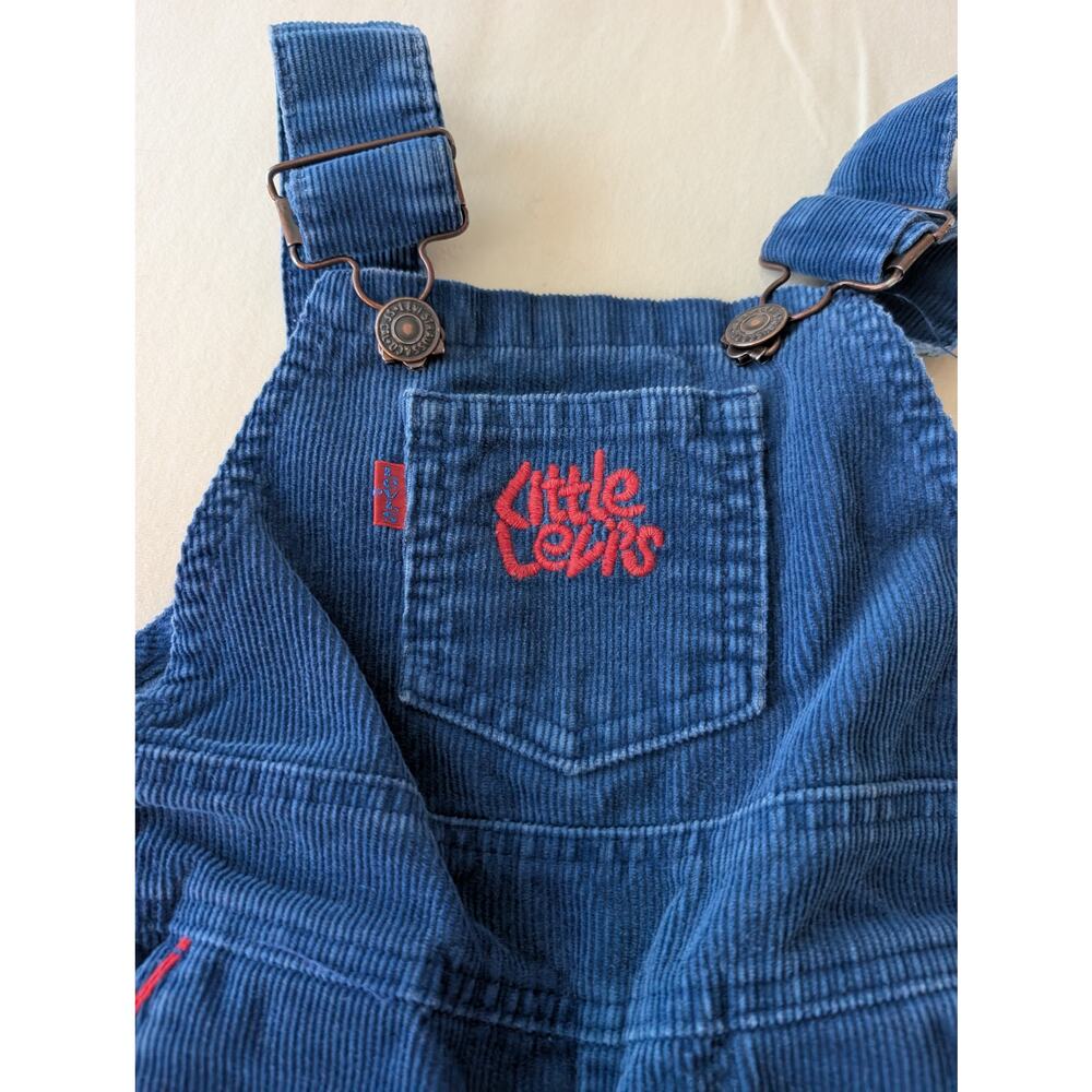 Vintage Little Levi's Corduroy Overalls Blue Made in USA Unisex 2T Western Retro - Picture 5 of 6